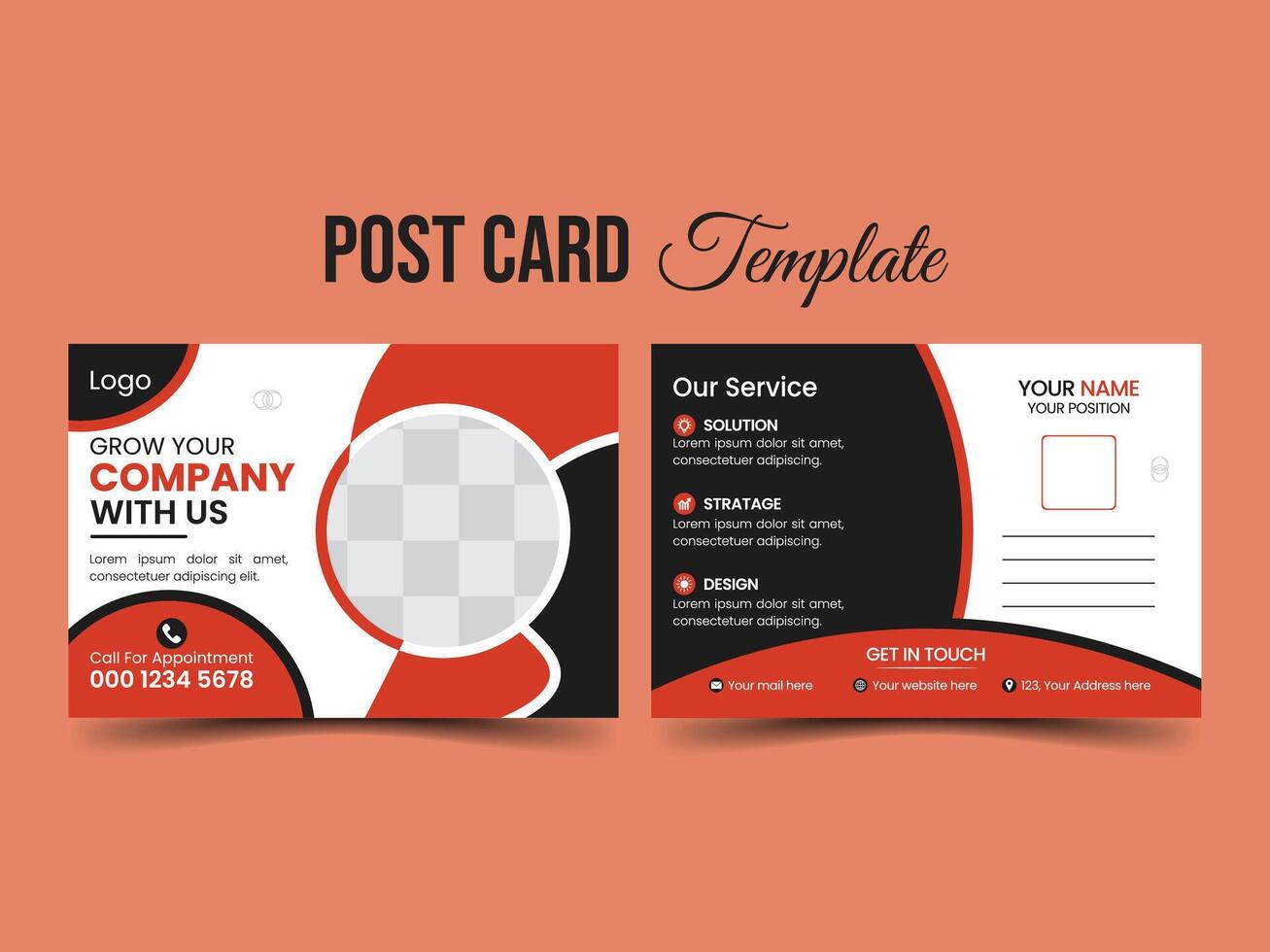 corporate post card template design with white background. vector