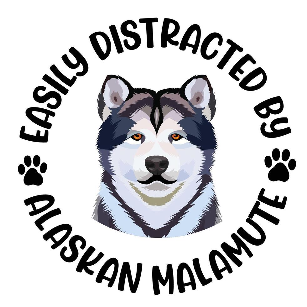 fácilmente distraído por Alaska malamute perro tipografía t camisa diseño Pro vector