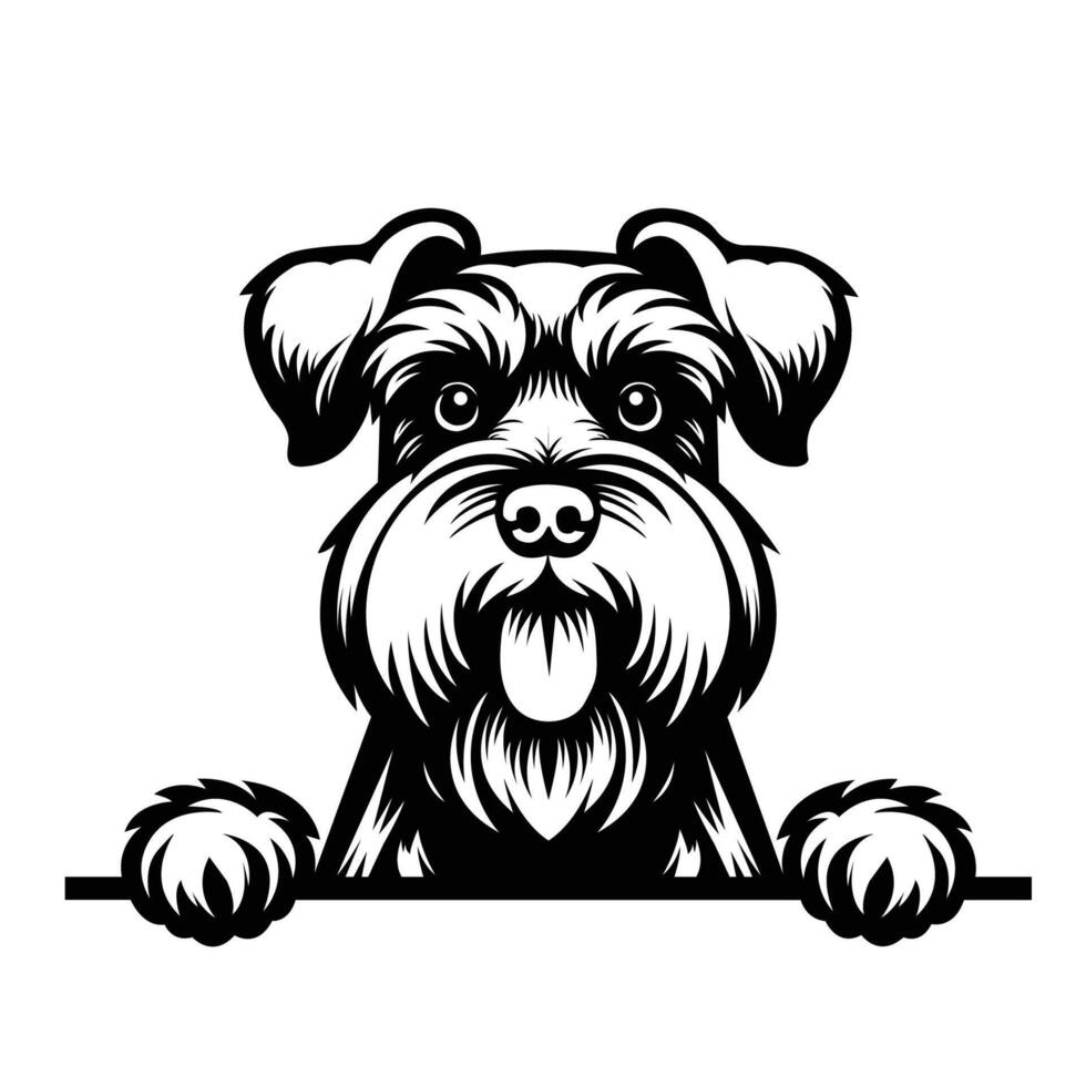 AI generated Black And White Giant Schnauzer dog peeking face illustration pro vector