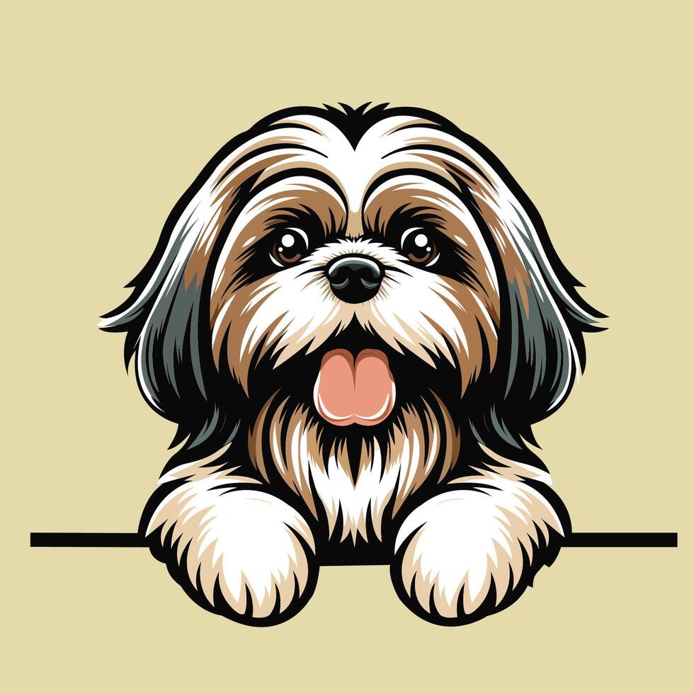 AI generated Shih Tzu dog peeking illustration Pro vector