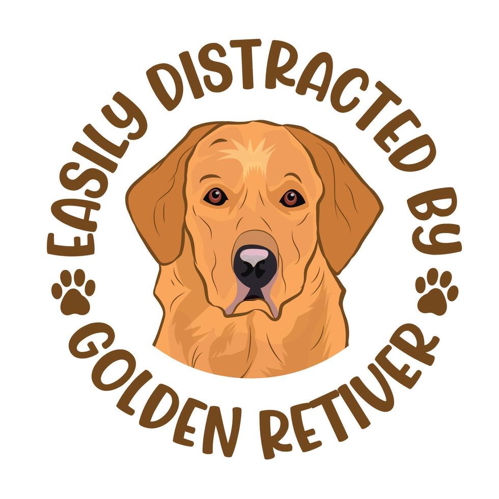 fácilmente distraído por dorado perdiguero perro tipografía camiseta diseño Pro vector
