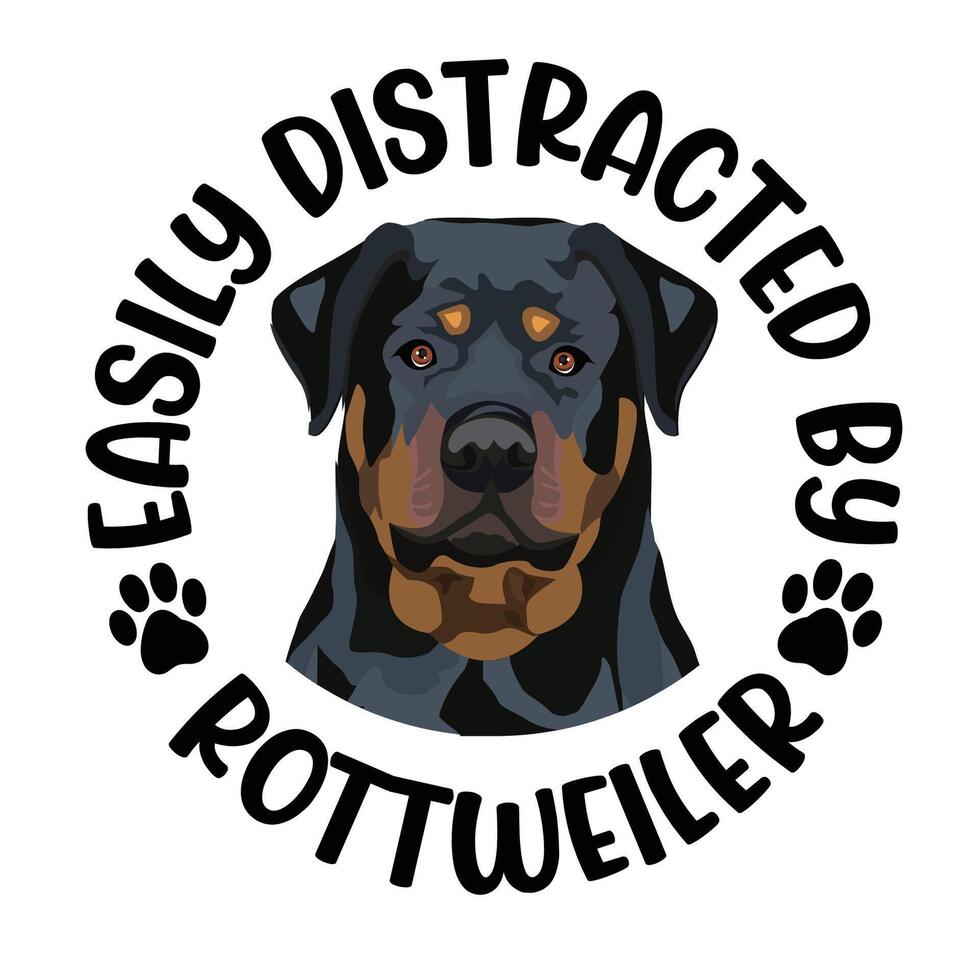 fácilmente distraído por Rottweiler perro tipografía camiseta diseño Pro vector