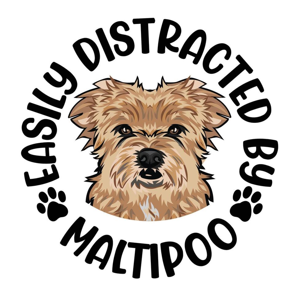 fácilmente distraído por maltipoo perro tipografía camiseta diseño Pro vector