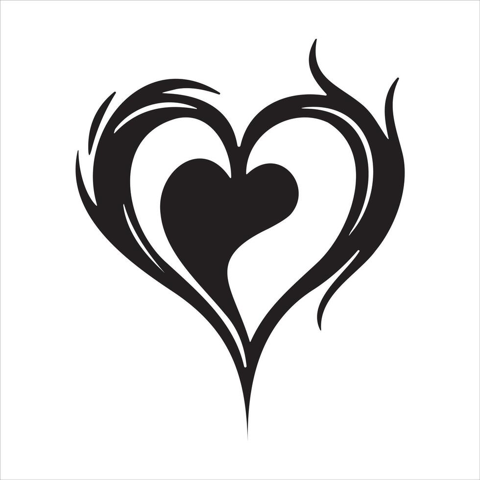 Heart tattoo design flames and fire, heart and love symbols, gothic tattoos and print templates vector