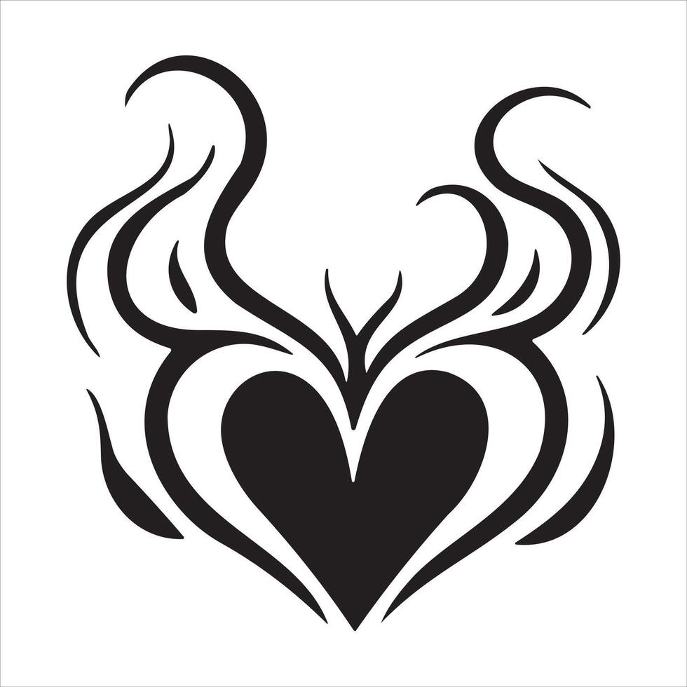 Heart tattoo design flames and fire, heart and love symbols, gothic tattoos and print templates vector