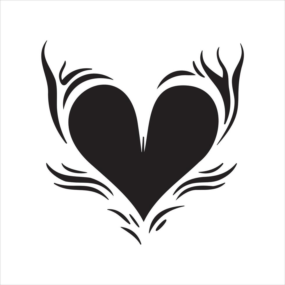 Heart tattoo design flames and fire, heart and love symbols, gothic tattoos and print templates vector