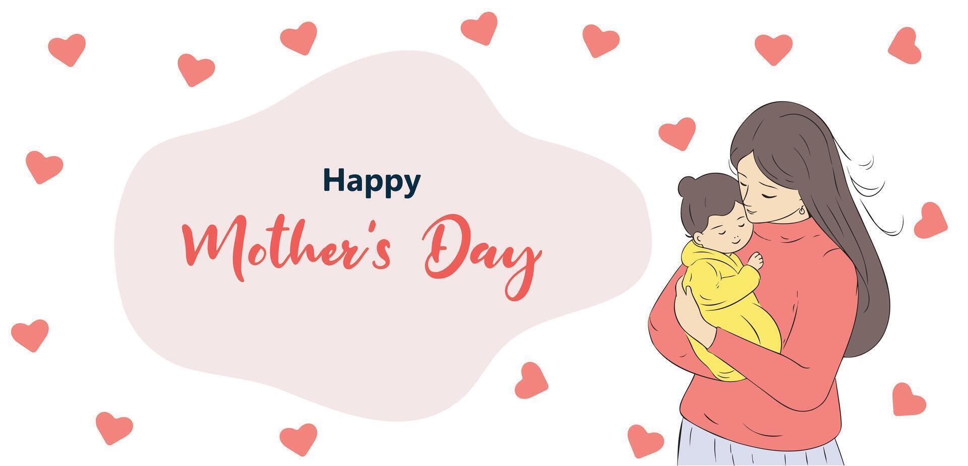 Mother Holding Baby Son In Arms. Happy Mothers Day Greeting Card vector