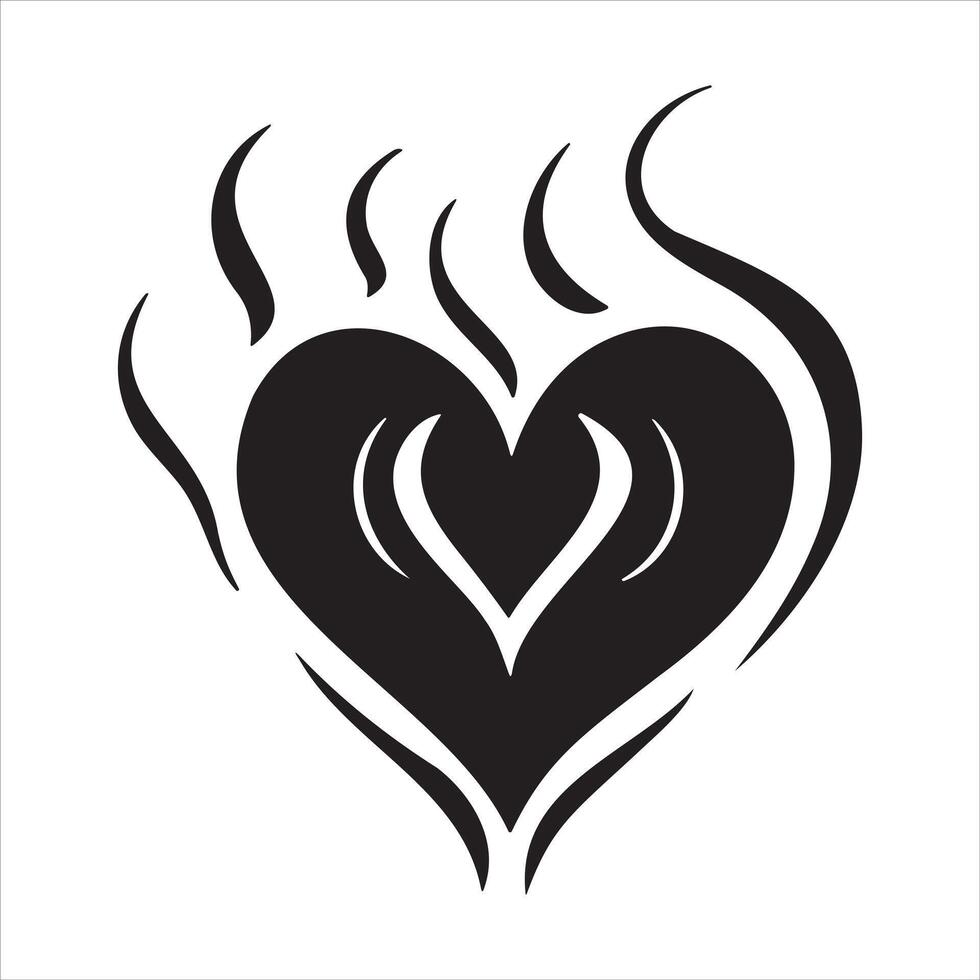 Heart tattoo design flames and fire, heart and love symbols, gothic tattoos and print templates vector