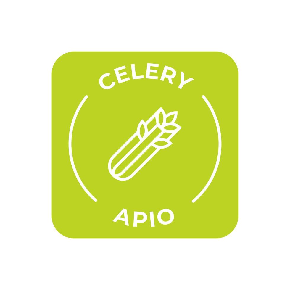 Simple Isolated Vector Logo Badge Ingredient Warning Label. Colorful Allergens icons. Food Intolerance Celery. Written in Spanish and English