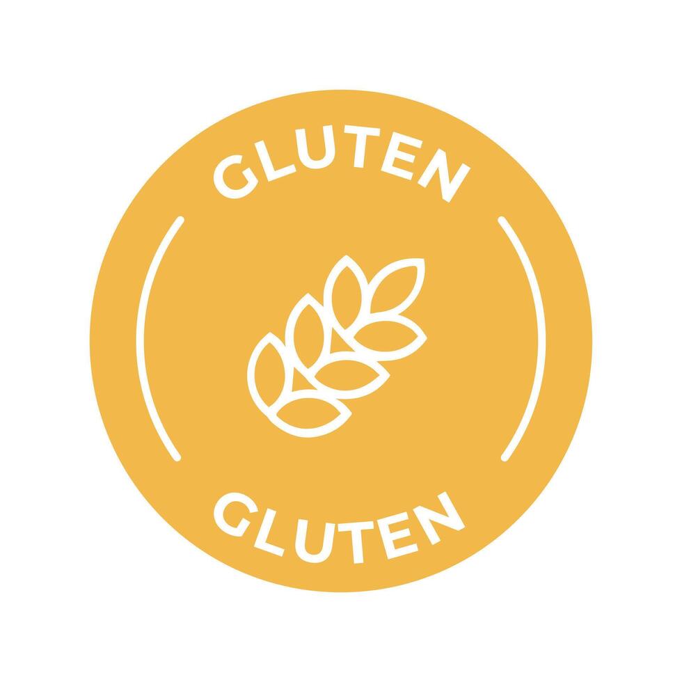 Isolated Vector Logo Badge Ingredient Warning Label. Colorful Allergens icons. Food Intolerance Gluten. Written in Spanish and English