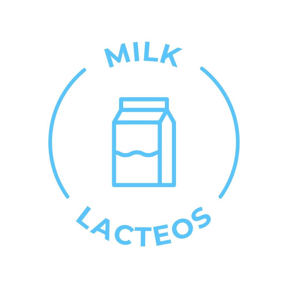 Simple Isolated Vector Logo Badge Ingredient Warning Label. Colorful Allergens icons. Food Intolerance Milk. Written in Spanish and English