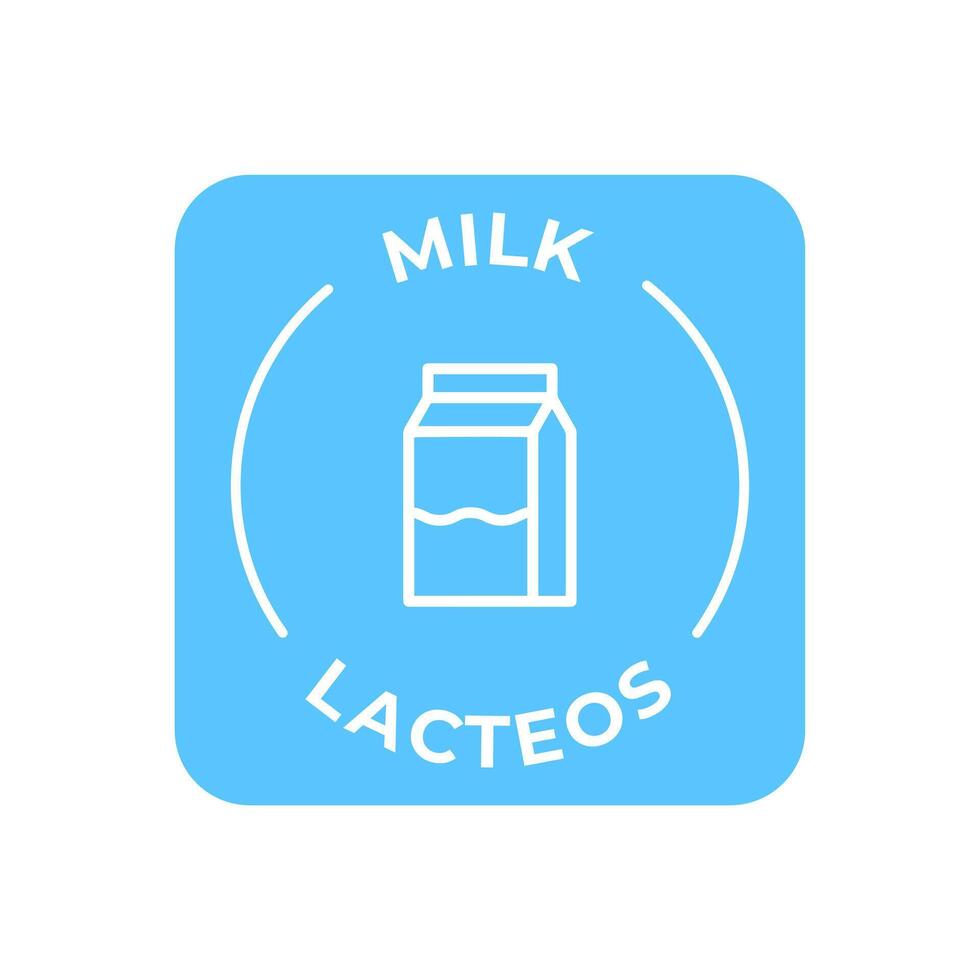 Simple Isolated Vector Logo Badge Ingredient Warning Label. Colorful Allergens icons. Food Intolerance Milk. Written in Spanish and English