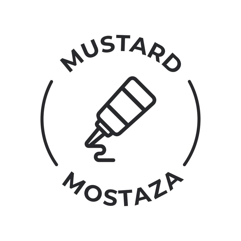 Simple Isolated Vector Logo Badge Ingredient Warning Label. Allergens icons. Food Intolerance Mustard. Written in Spanish and English