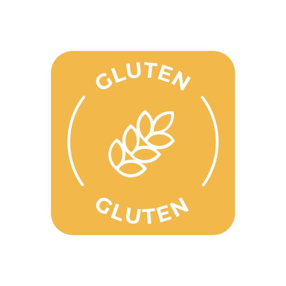 Simple Isolated Vector Logo Badge Ingredient Warning Label. Colorful Allergens icons. Food Intolerance Gluten. Written in Spanish and English