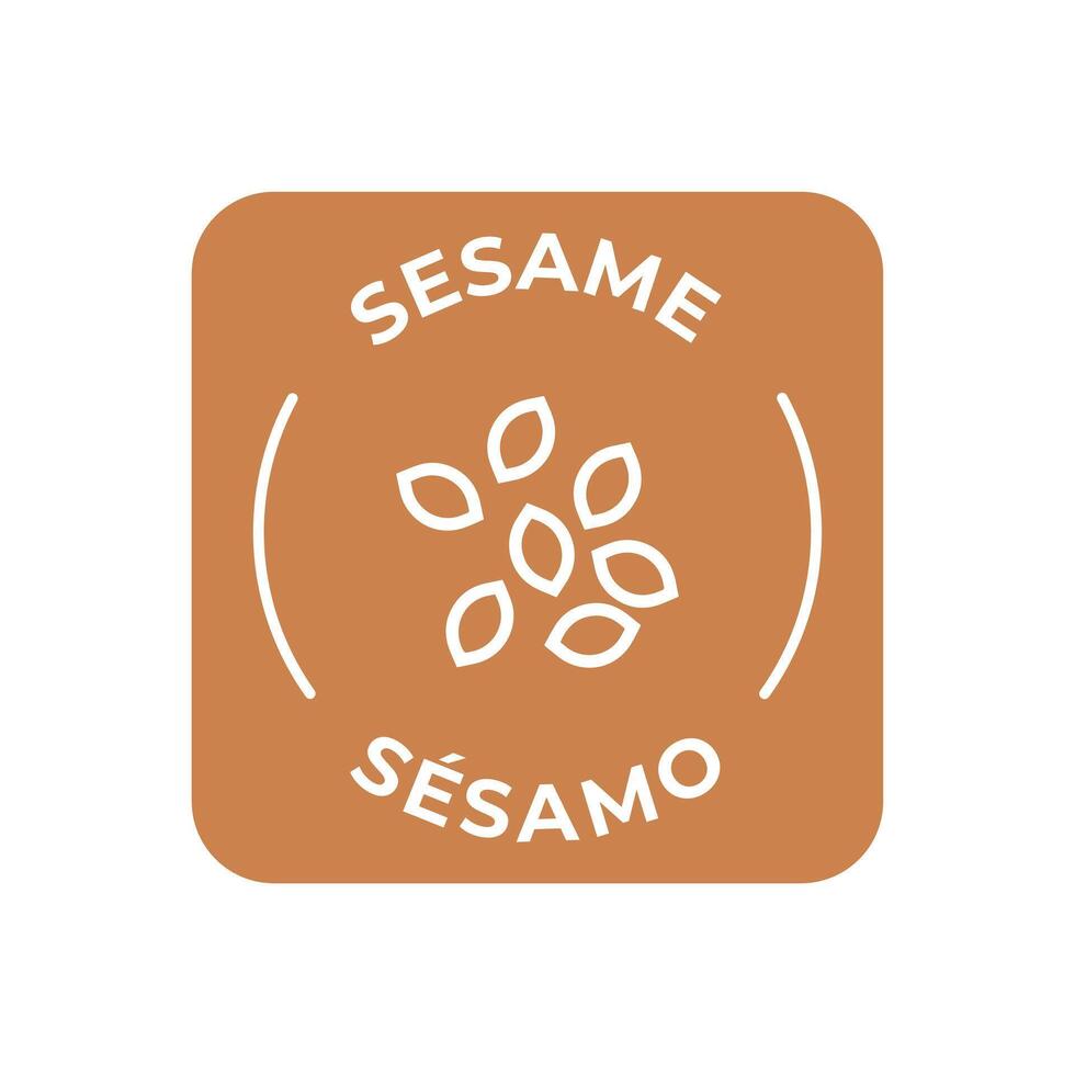 Simple Isolated Vector Logo Badge Ingredient Warning Label. Colorful Allergens icons. Food Intolerance Sesame. Written in Spanish and English