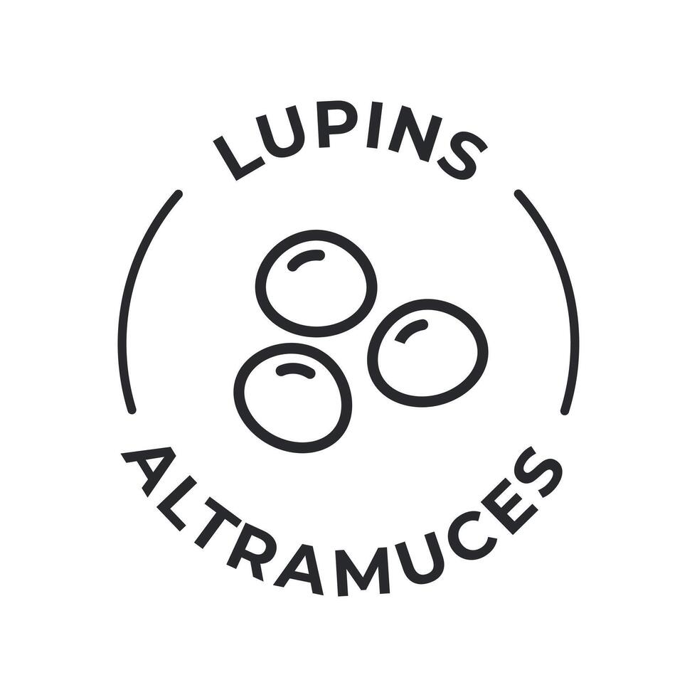 Simple Isolated Vector Logo Badge Ingredient Warning Label. Allergens icons. Food Intolerance Lupins. Written in Spanish and English