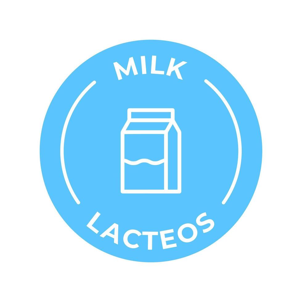 aislado vector logo Insignia ingrediente advertencia etiqueta. vistoso Alérgenos iconos comida intolerancia leche. escrito en Español y Inglés