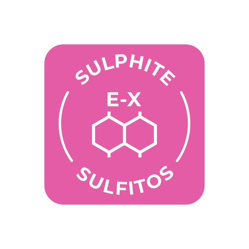 Simple Isolated Vector Logo Badge Ingredient Warning Label. Colorful Allergens icons. Food Intolerance Sulphite. Written in Spanish and English