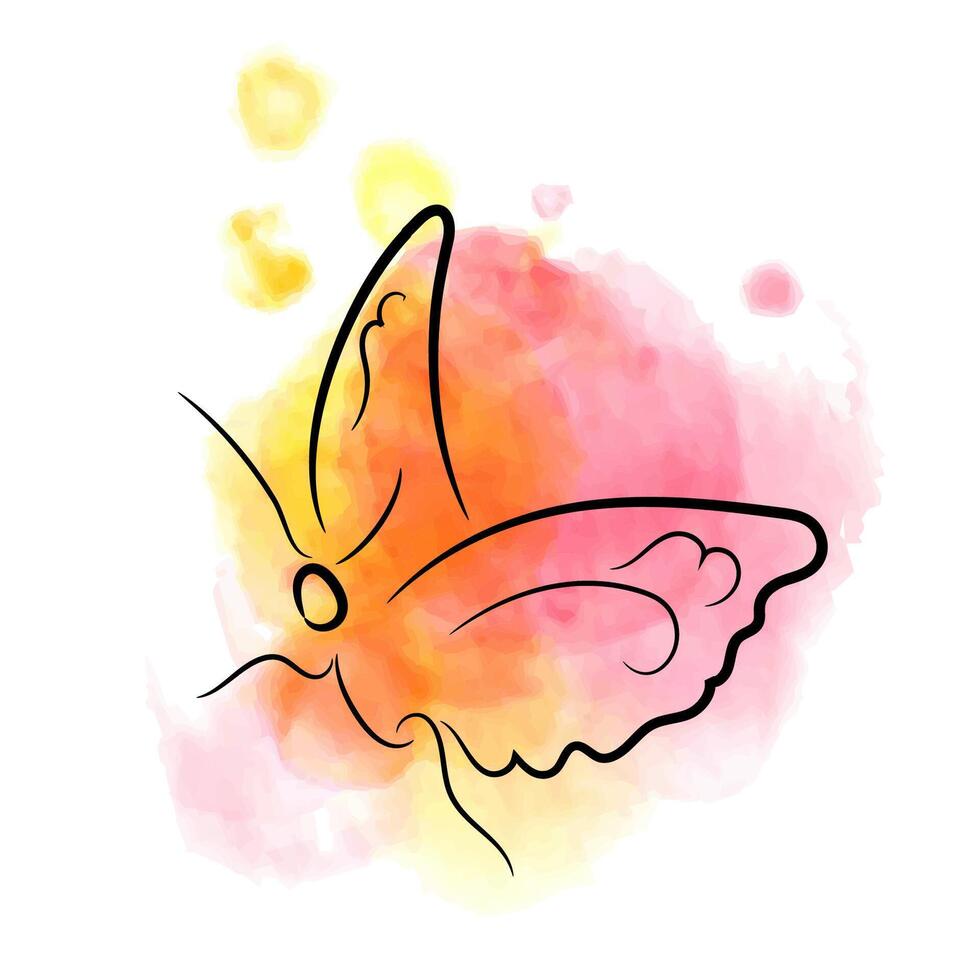 Pink and yellow butterfly, ink, watercolor vector