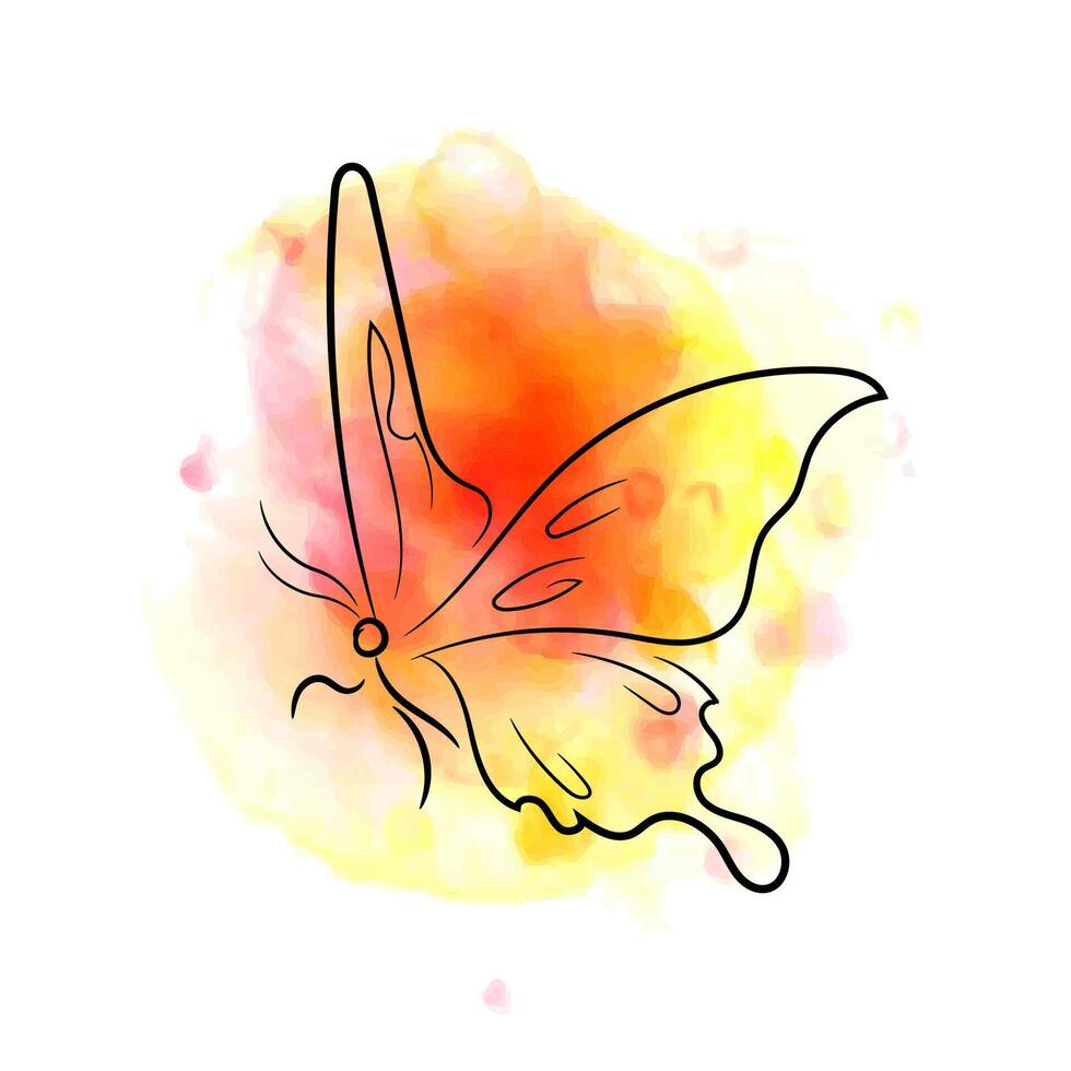 Orange yellow pink butterfly, ink, watercolor vector
