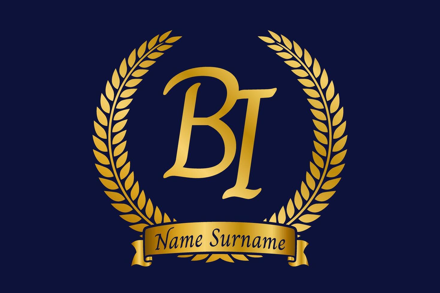 Initial letter B and I, BI monogram logo design with laurel wreath. Luxury golden calligraphy font. vector