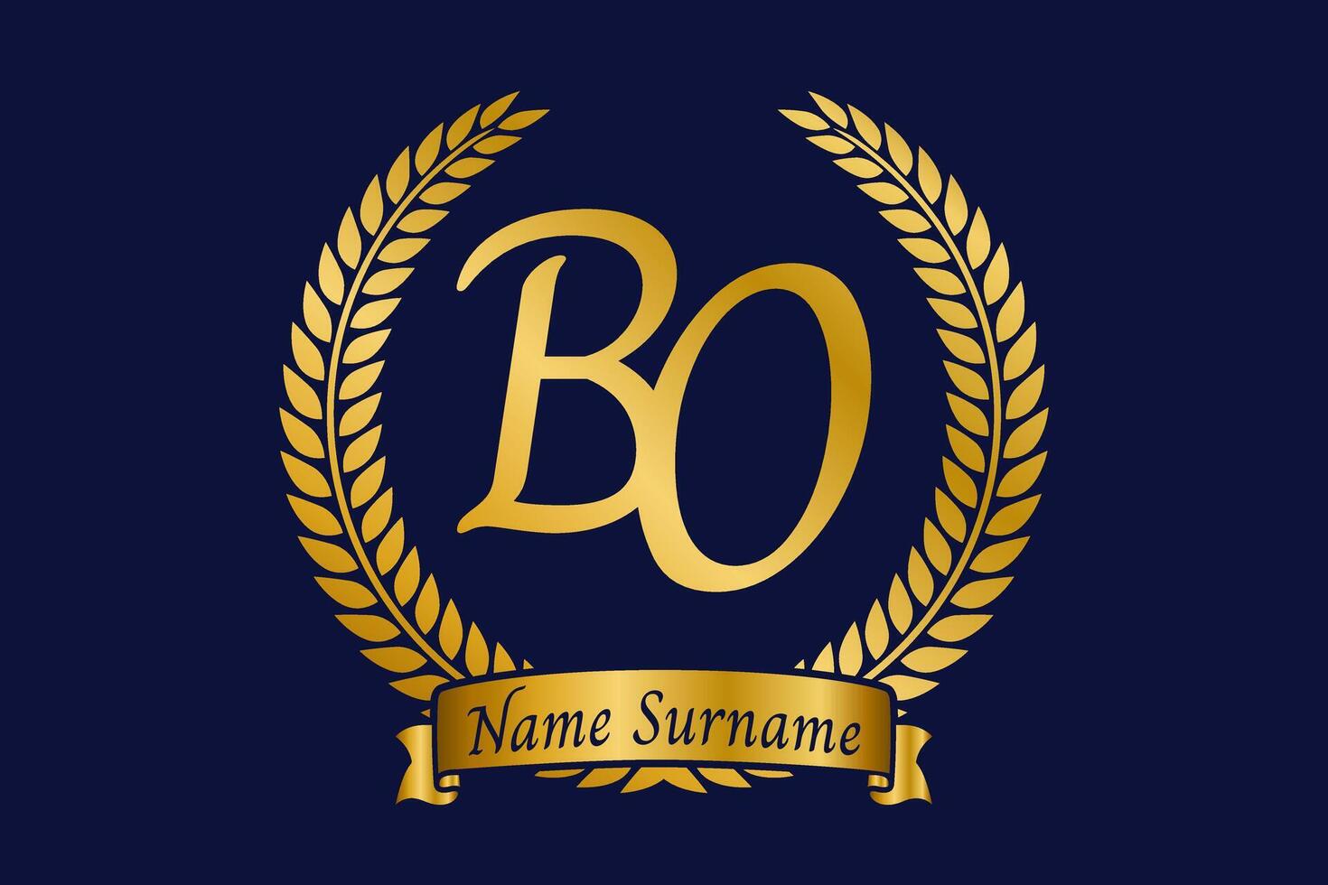 Initial letter B and O, BO monogram logo design with laurel wreath. Luxury golden calligraphy font. vector