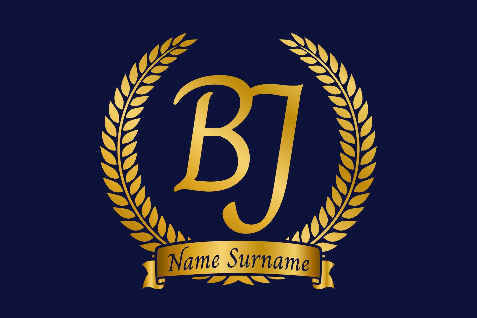 Initial letter B and J, BJ monogram logo design with laurel wreath