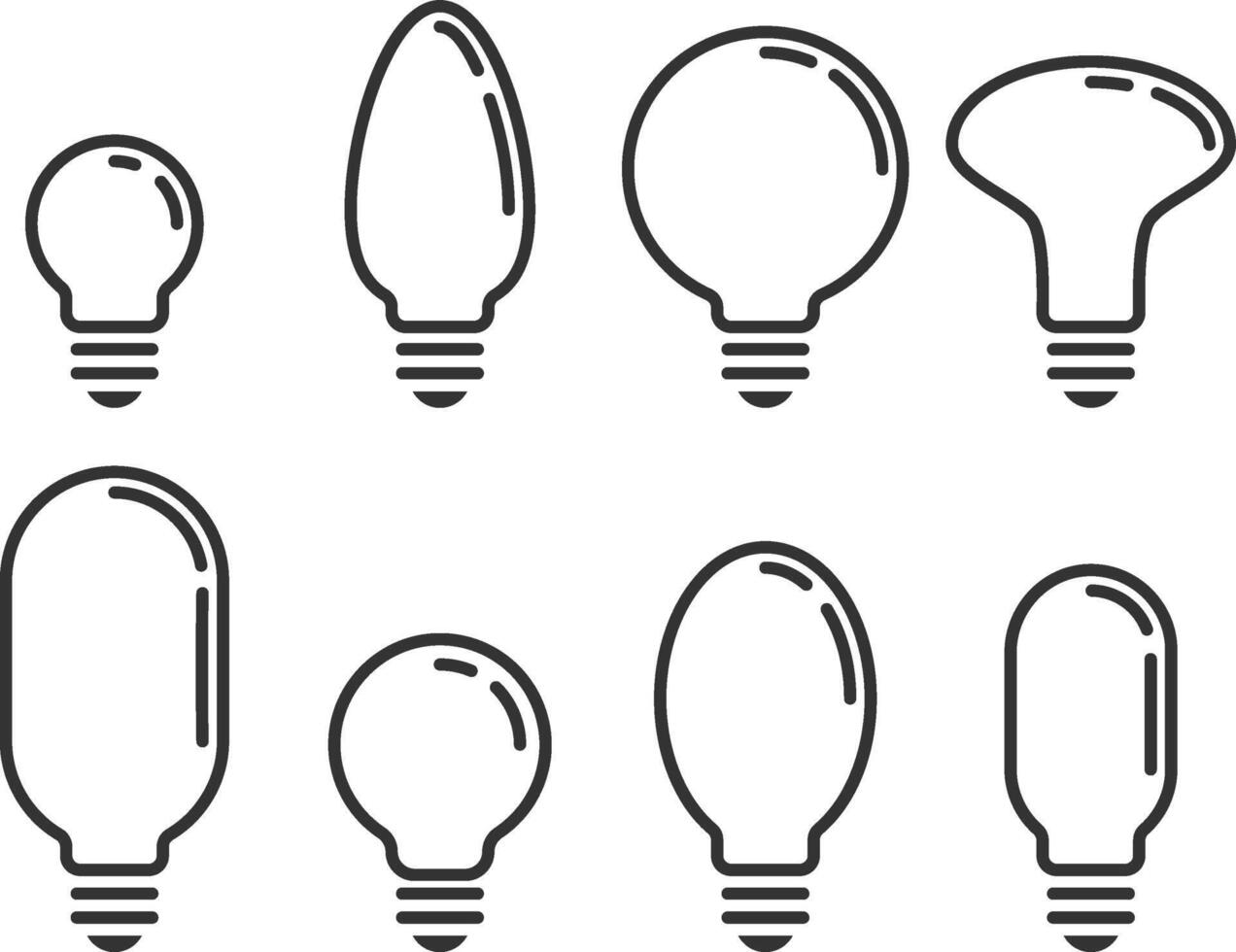 Light bulb icon vector. Llightbulb idea logo concept. Set lamps electricity icons web design element. Led lights isolated silhouette. vector