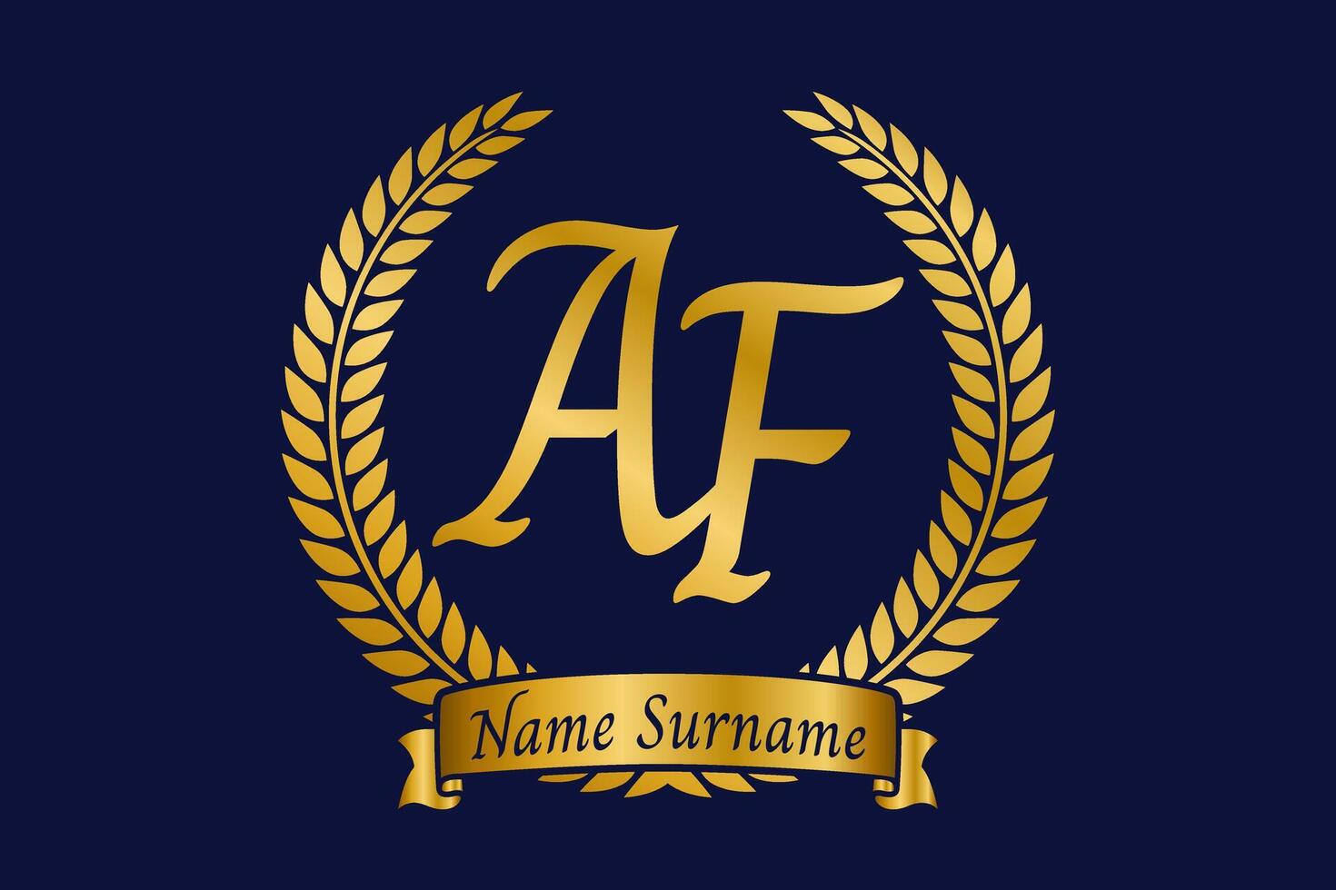 Initial letter A and F, AF monogram logo design with laurel wreath. Luxury golden calligraphy font. vector