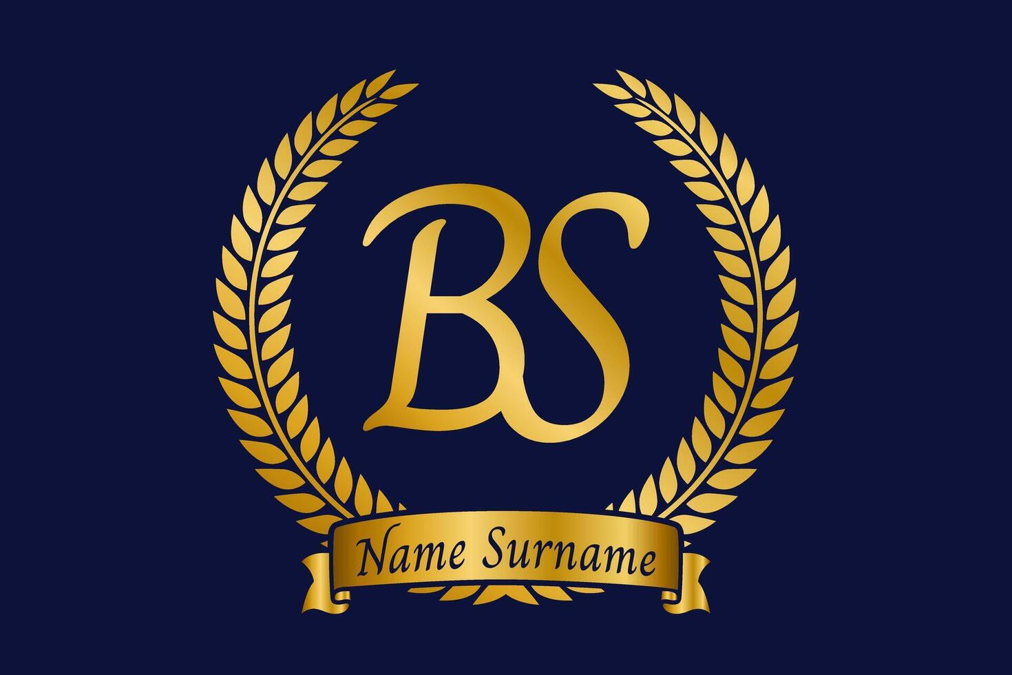 Initial letter B and S, BS monogram logo design with laurel wreath. Luxury golden calligraphy font. vector