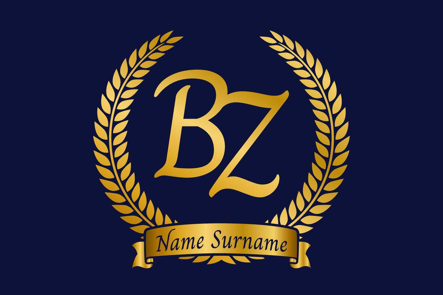 Initial letter B and Z, BZ monogram logo design with laurel wreath. Luxury golden calligraphy font. vector
