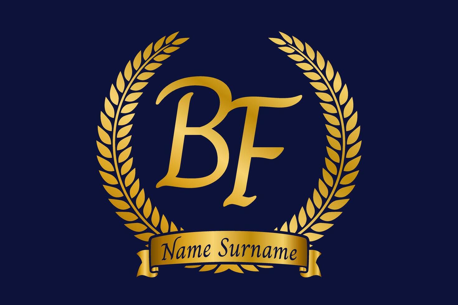 Initial letter B and F, BF monogram logo design with laurel wreath. Luxury golden calligraphy font. vector