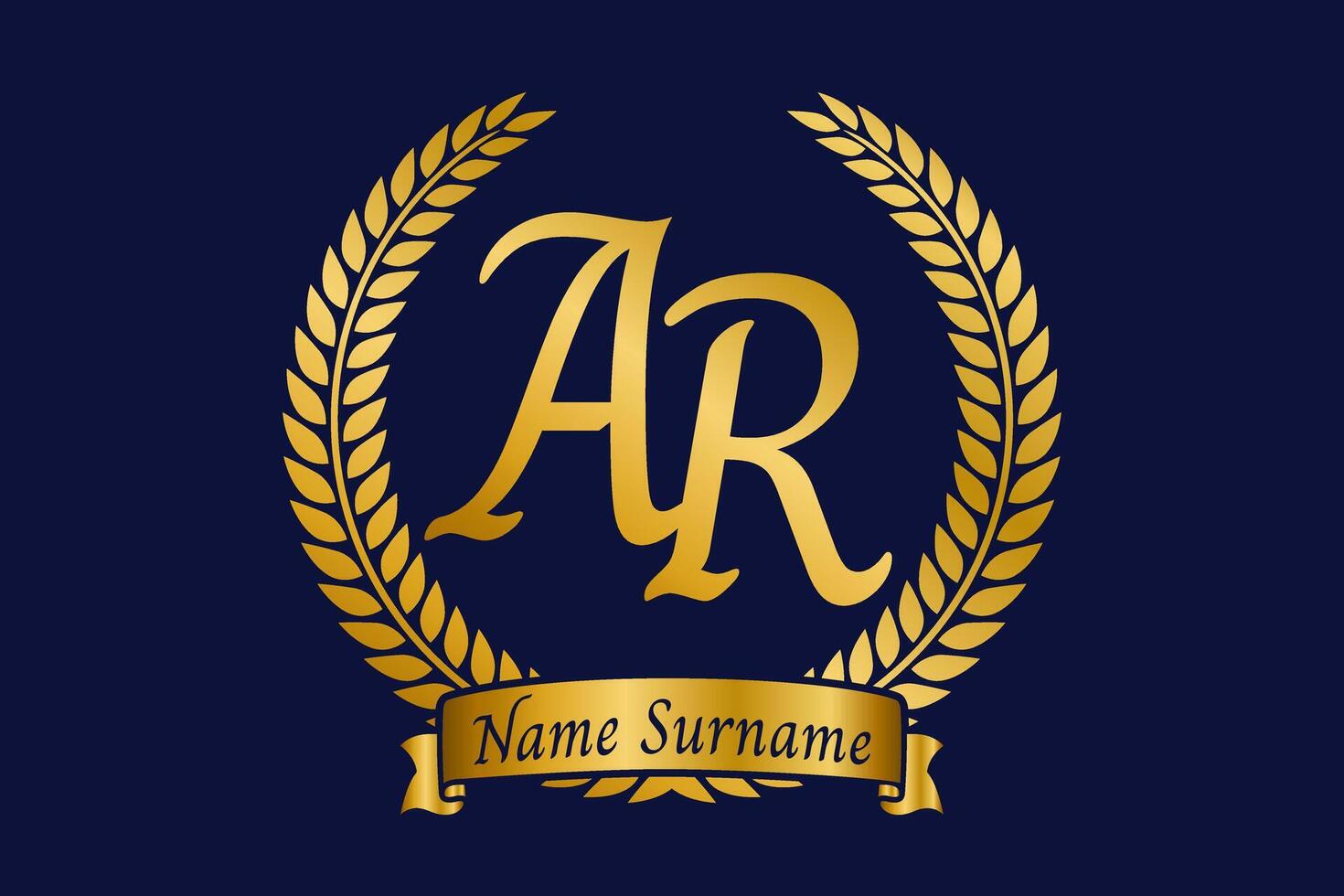 Initial letter A and R, AR monogram logo design with laurel wreath. Luxury golden calligraphy font. vector