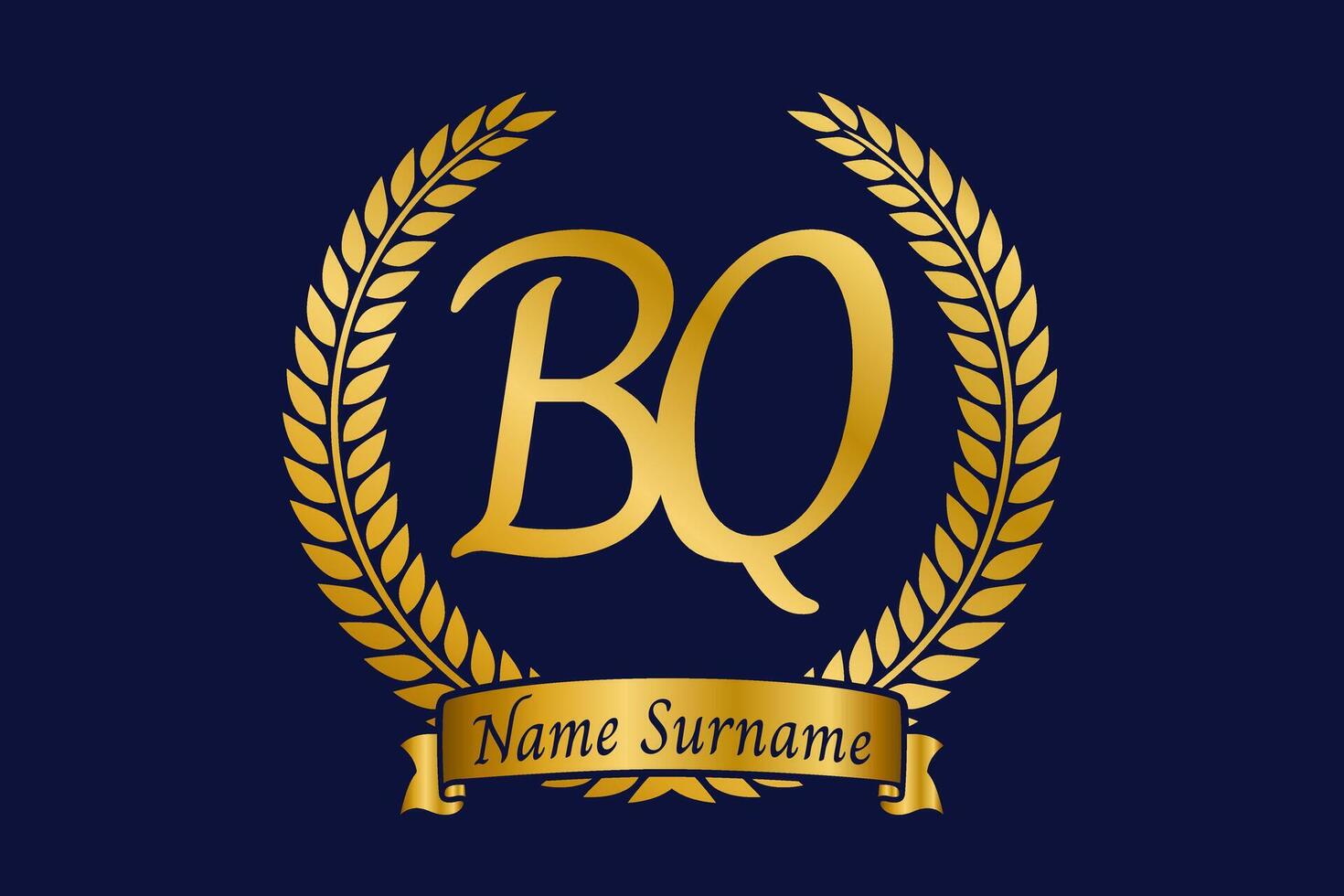 Initial letter B and Q, BQ monogram logo design with laurel wreath. Luxury golden calligraphy font. vector