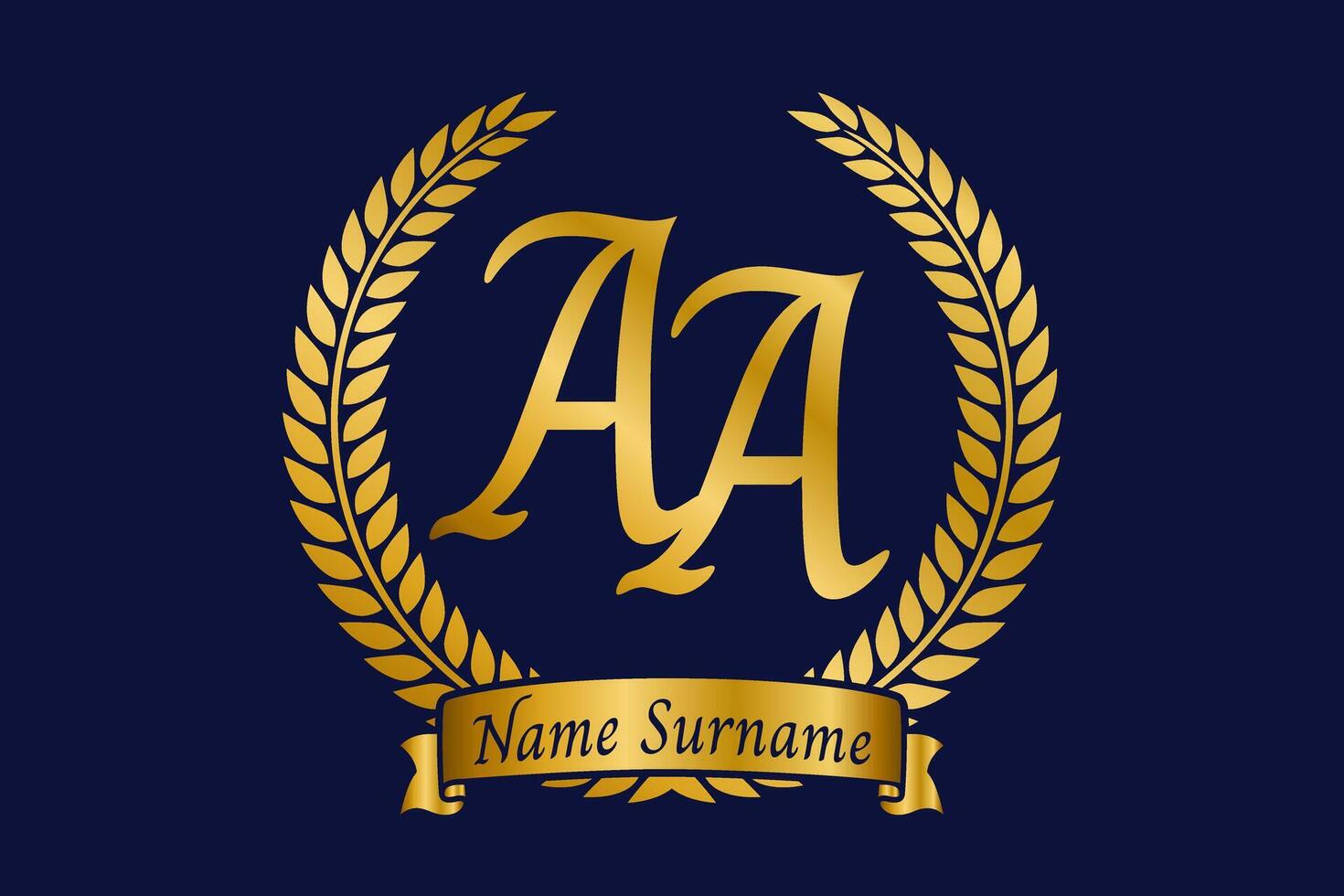 Initial letter A and A, AA monogram logo design with laurel wreath. Luxury golden calligraphy font. vector