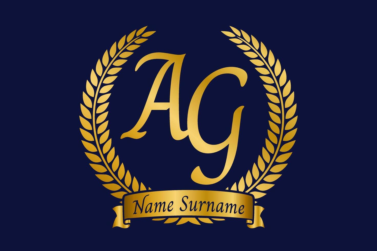 Initial letter A and G, AG monogram logo design with laurel wreath. Luxury golden calligraphy font. vector