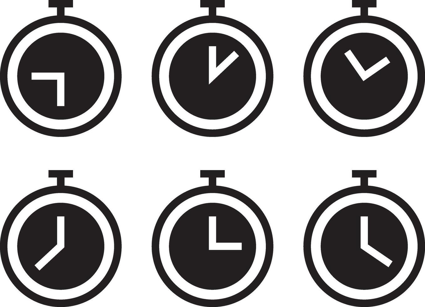 vector de temporizador conjunto de iconos de cronómetro. silueta de reloj aislada.