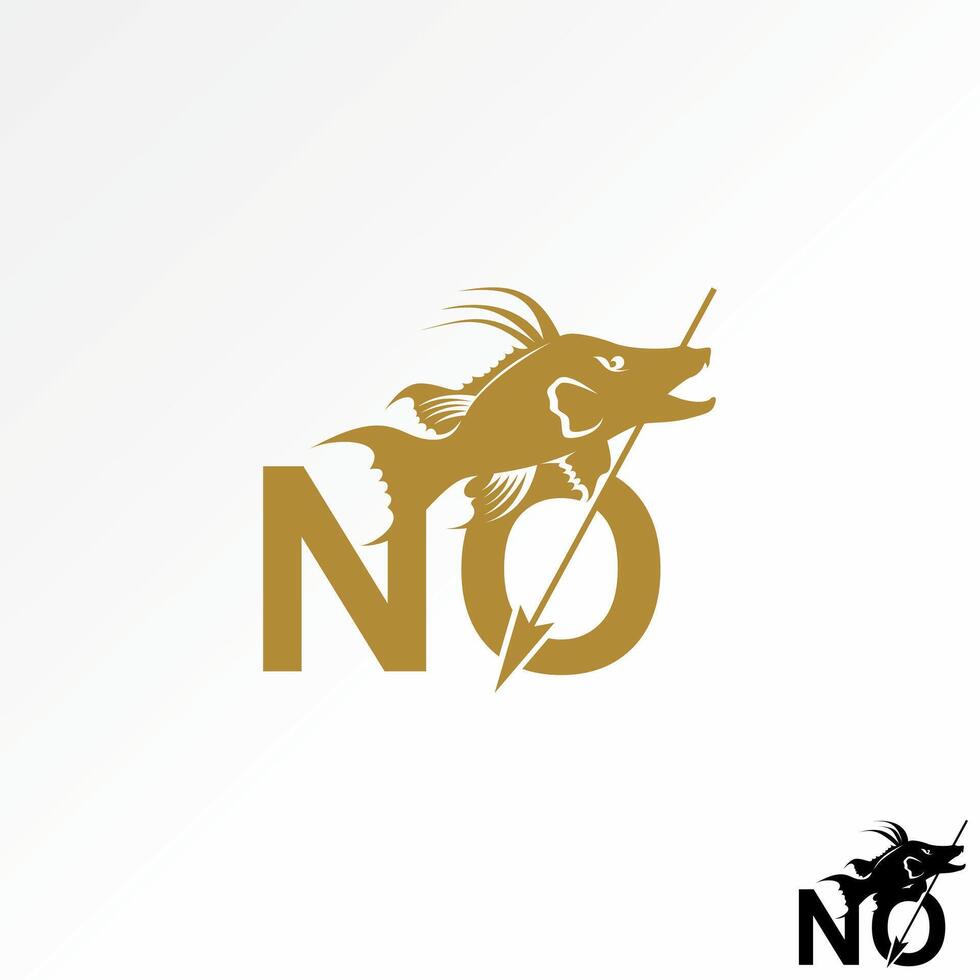 Logo design graphic concept creative premium vector stock initial letter NO font underwater fish with spear. Related monogram typography sailor