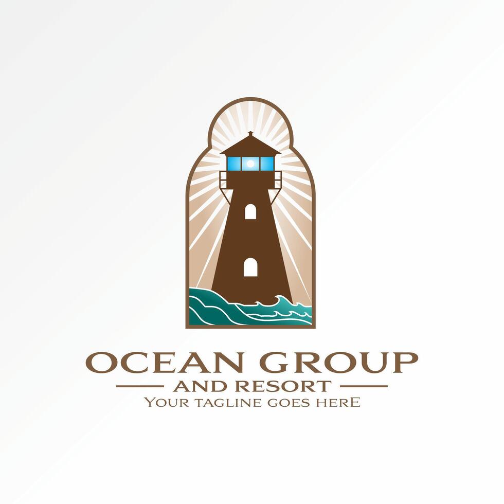 Logo design graphic concept creative abstract premium icon vector stock lighthouse with rays behind on key hole. Related to home sailor beach island