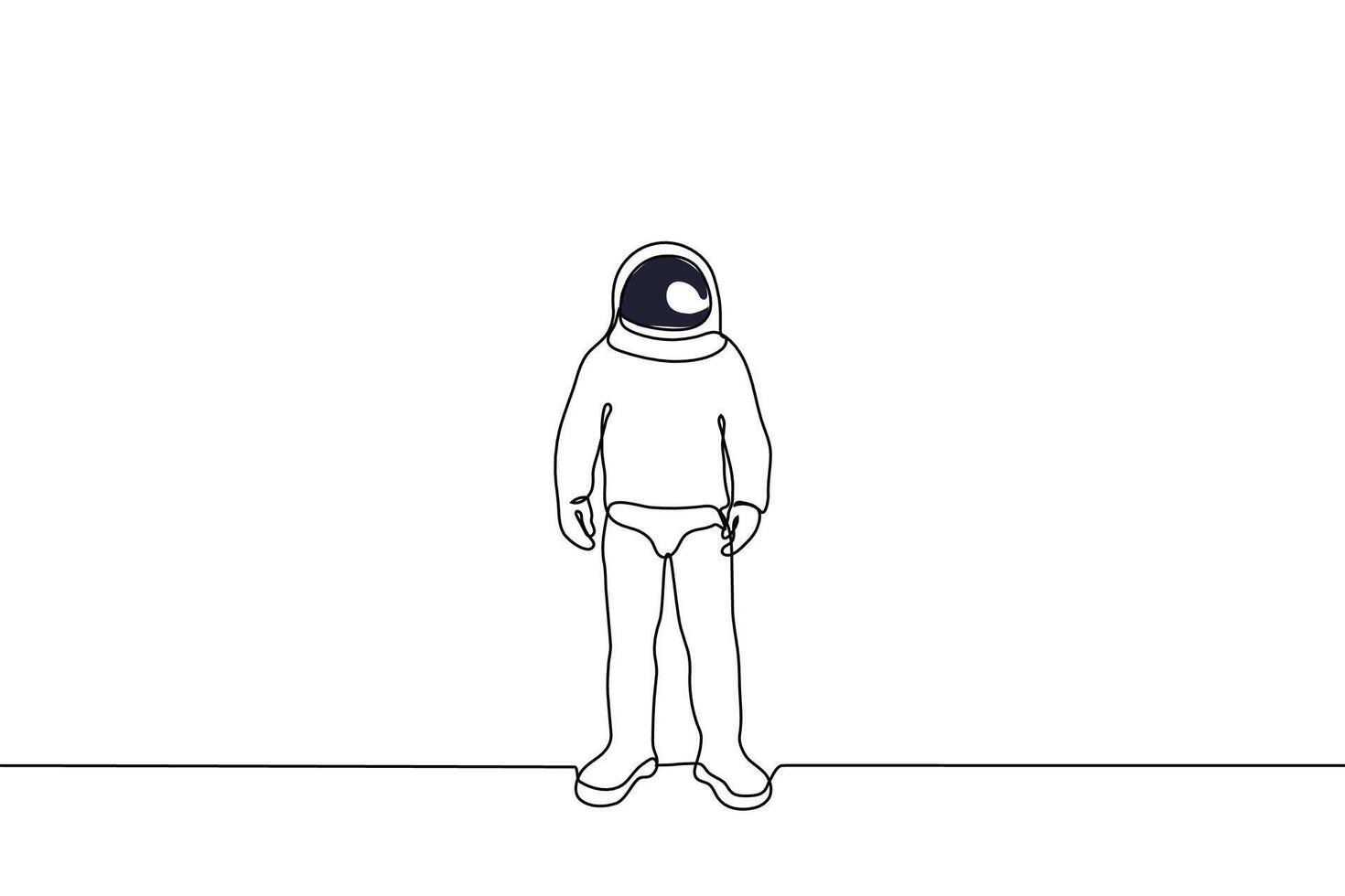 lone astronaut stands in a spacesuit with a closed helmet - one line drawing vector. cosmonautics day concept, cosmonauts clothes vector