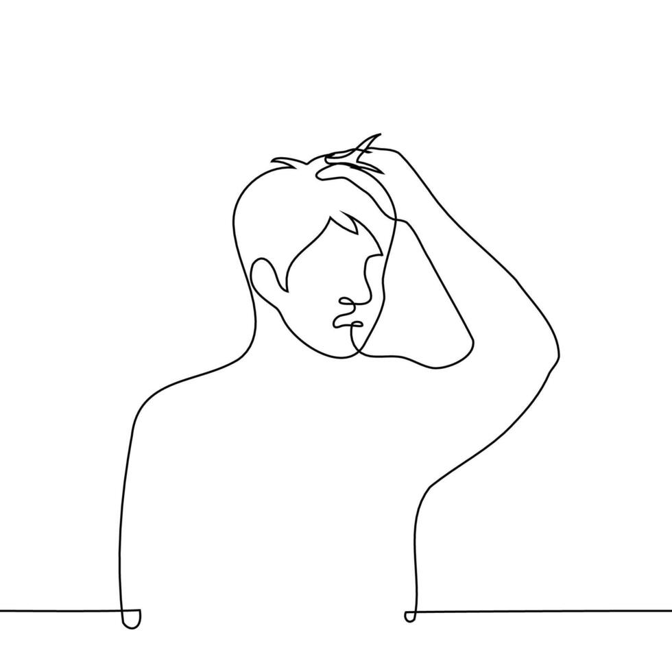 man clutching his head - one line drawing vector. concept shock, confusion, despair vector
