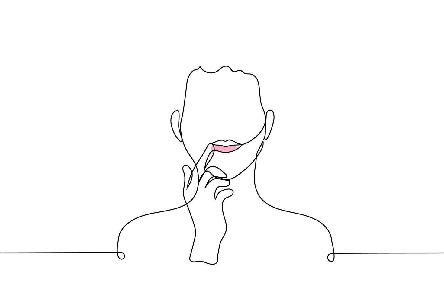 woman smears balm on her lips with her finger - face line art vector. the concept of natural cosmetics, lip balm, beauty treatments vector