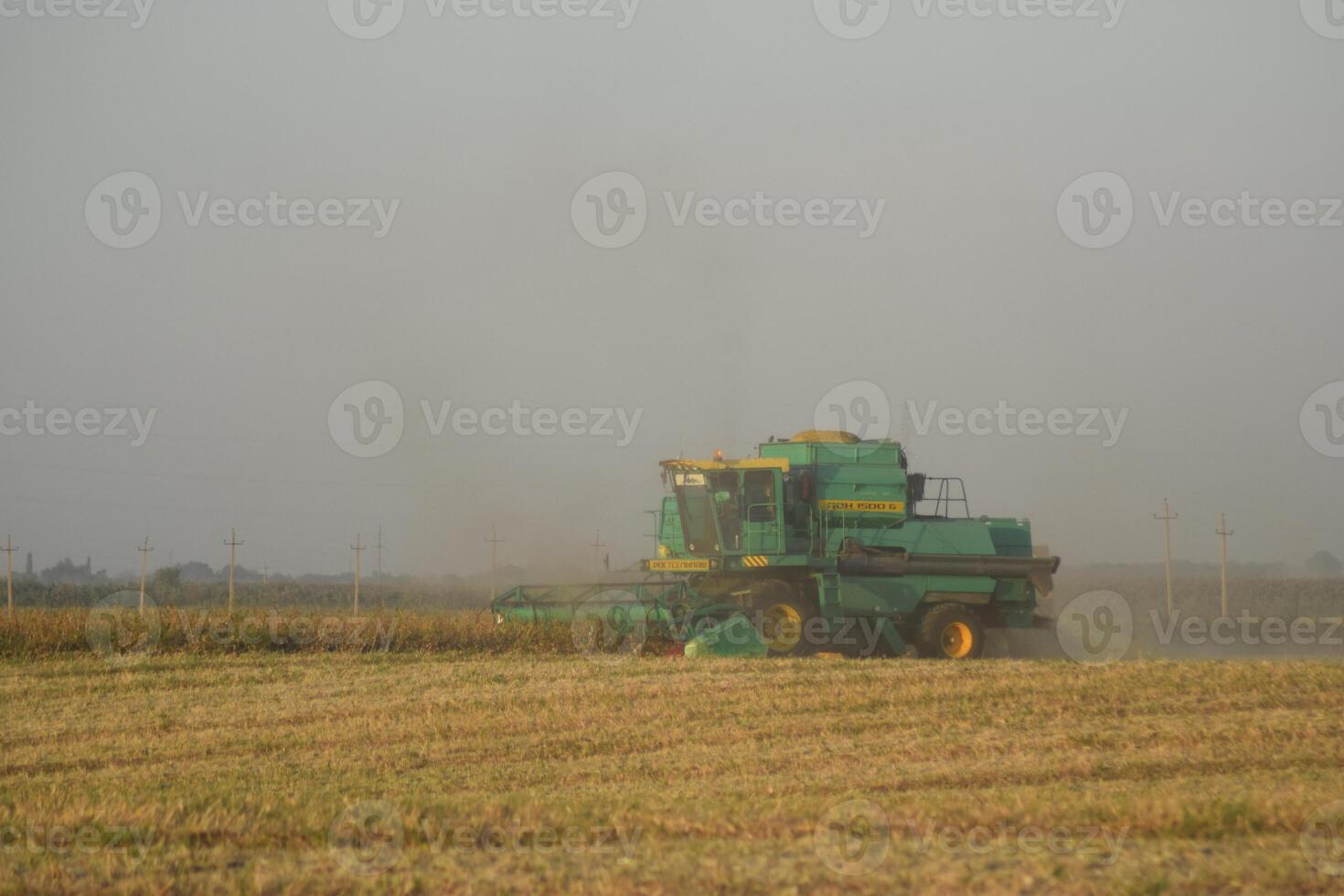 Soy harvesting by combines in the field. photo