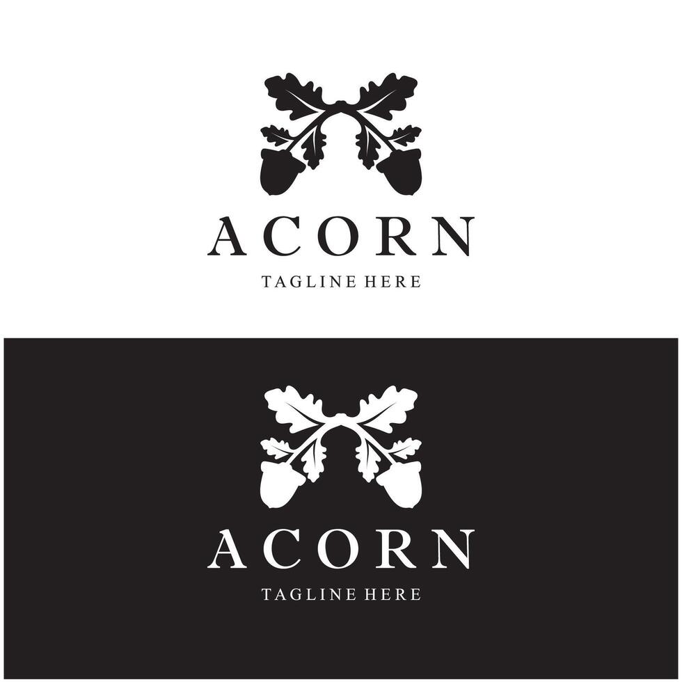 Simple Acorn logo design with leaves,oak leaves logo,isolated with vector illustration editing