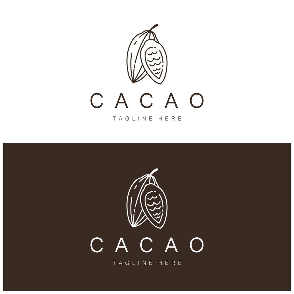 cocoa logo,cocoa bean,cocoa tree,cocoa branches and leaves,chocolate mix on white background,vintage,modern,simple,minimalist icon illustration template design vector