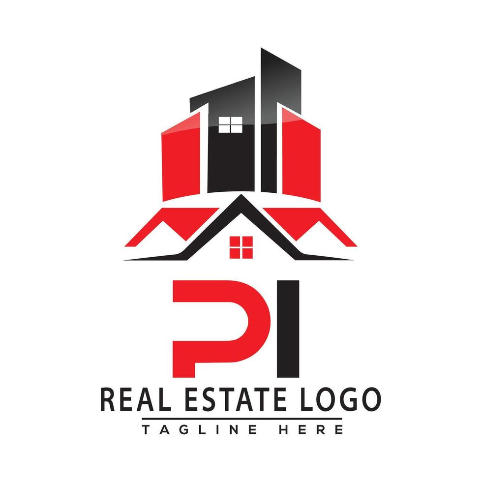 PI Real Estate Logo Red color Design House Logo Stock Vector. vector
