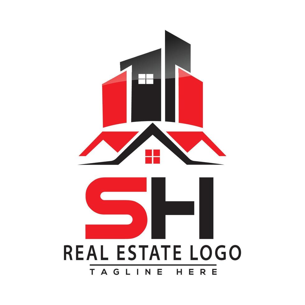 SH Real Estate Logo Red color Design House Logo Stock Vector. vector