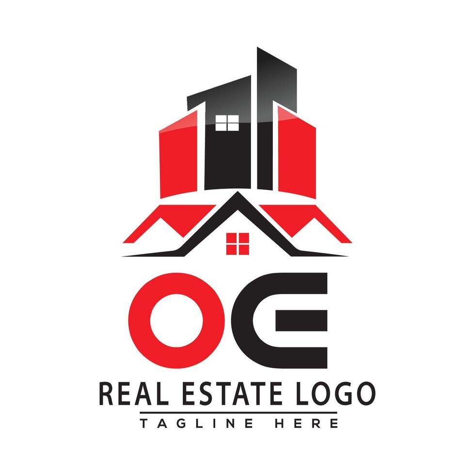 OE Real Estate Logo Red color Design House Logo Stock Vector. vector