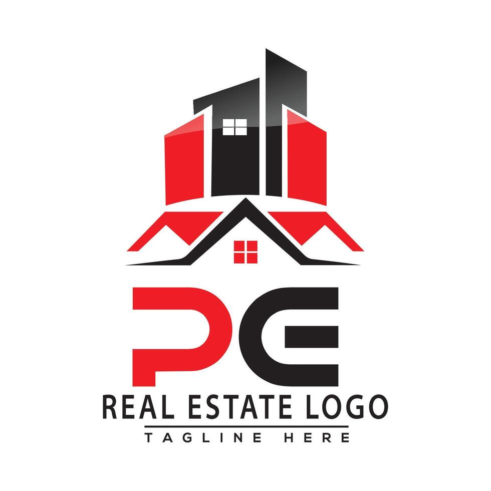 PE Real Estate Logo Red color Design House Logo Stock Vector. vector