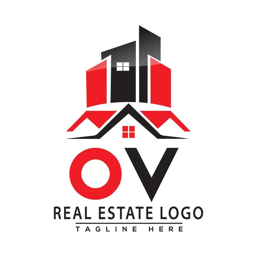 OV Real Estate Logo Red color Design House Logo Stock Vector. vector